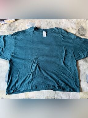 Vintage Women’s Danskin Teal Solid Crew Neck Short Sleeve Cotton T-Shirt Size L